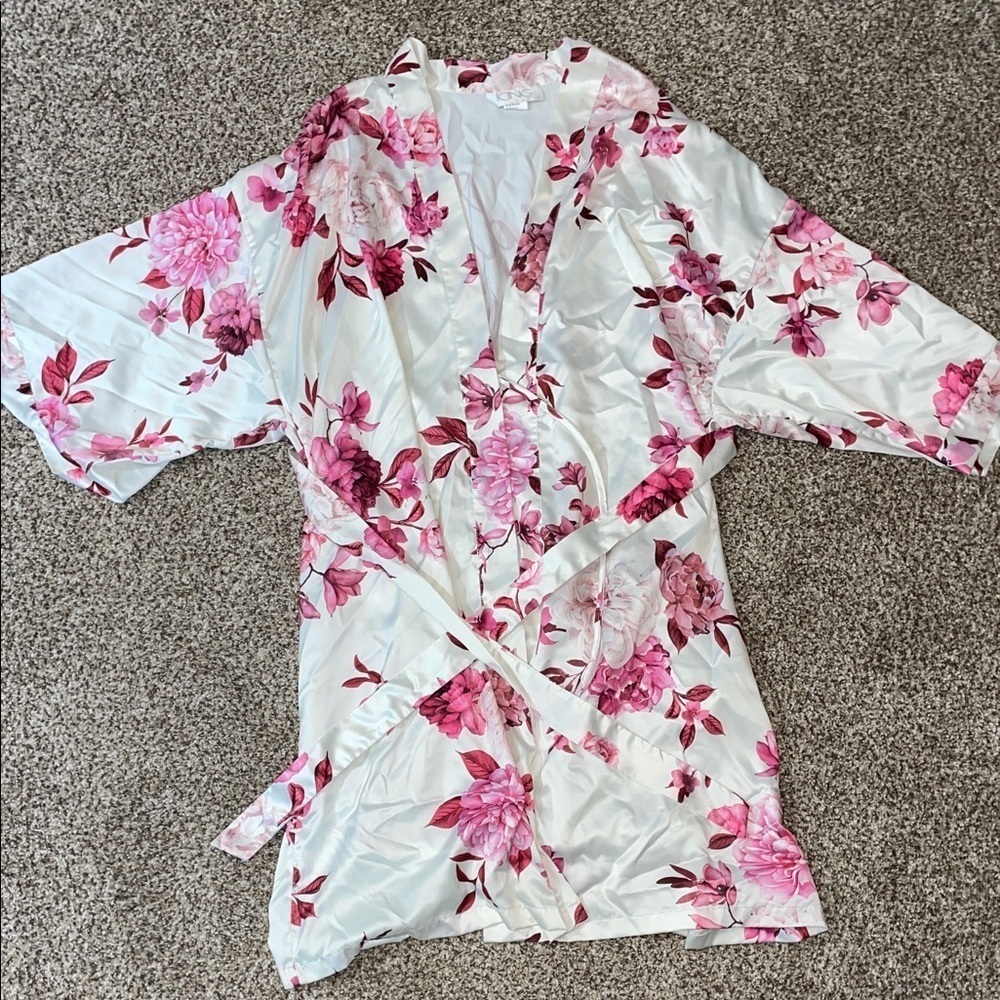 Icing Pink and White Floral Satin Robe BRIDE